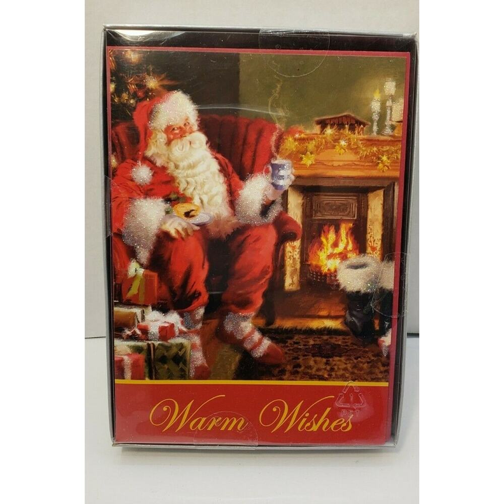 Trim A Home Santa Glitter Holiday Christmas Cards 16 Count With Envelopes New